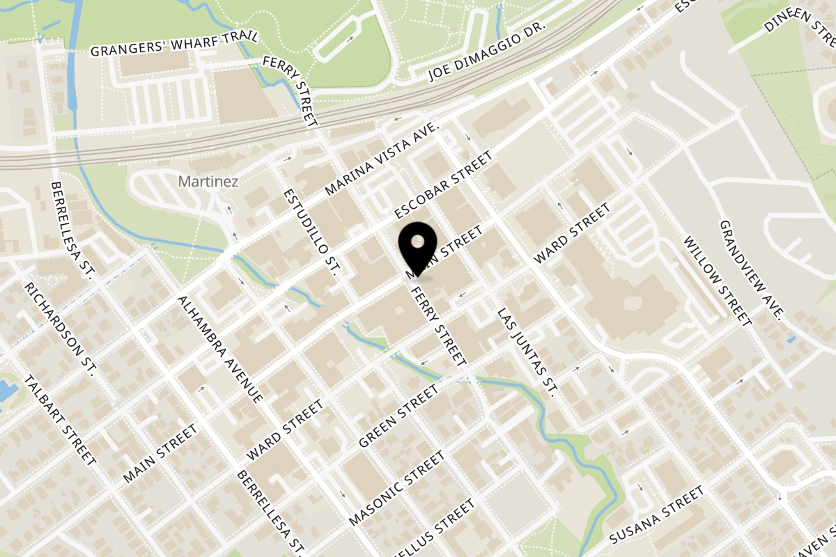 Map showing the location of Slice of Martinez Pizza and Cheesesteak on 802 Main St in Martinez